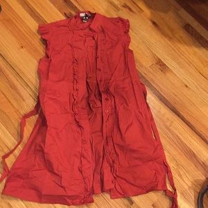 Deep Orange Ruffle Button Down Dress Medium
